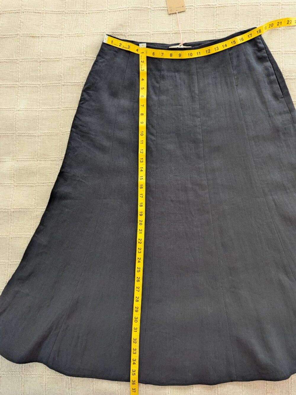 Boden Black Linen A-Line Midi Skirt Pockets US 12P - Picture 3 of 7